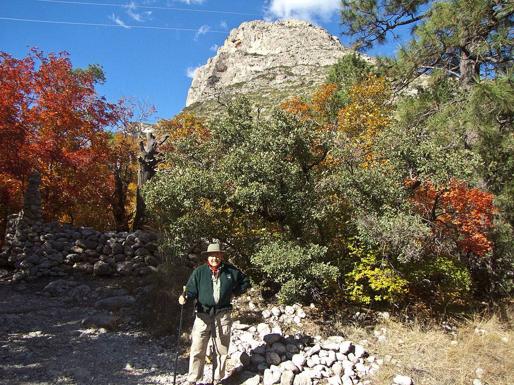 a backpacker on a trail in mckittrick ridge in texas