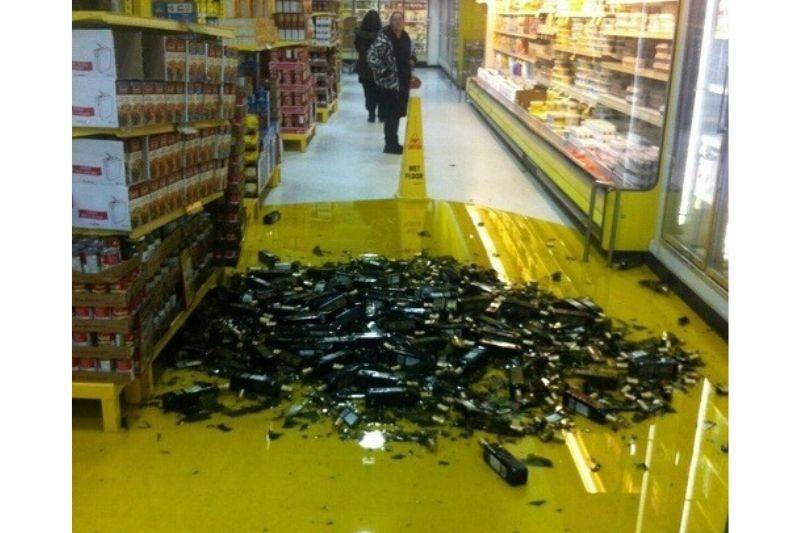 oil spill in grocery store