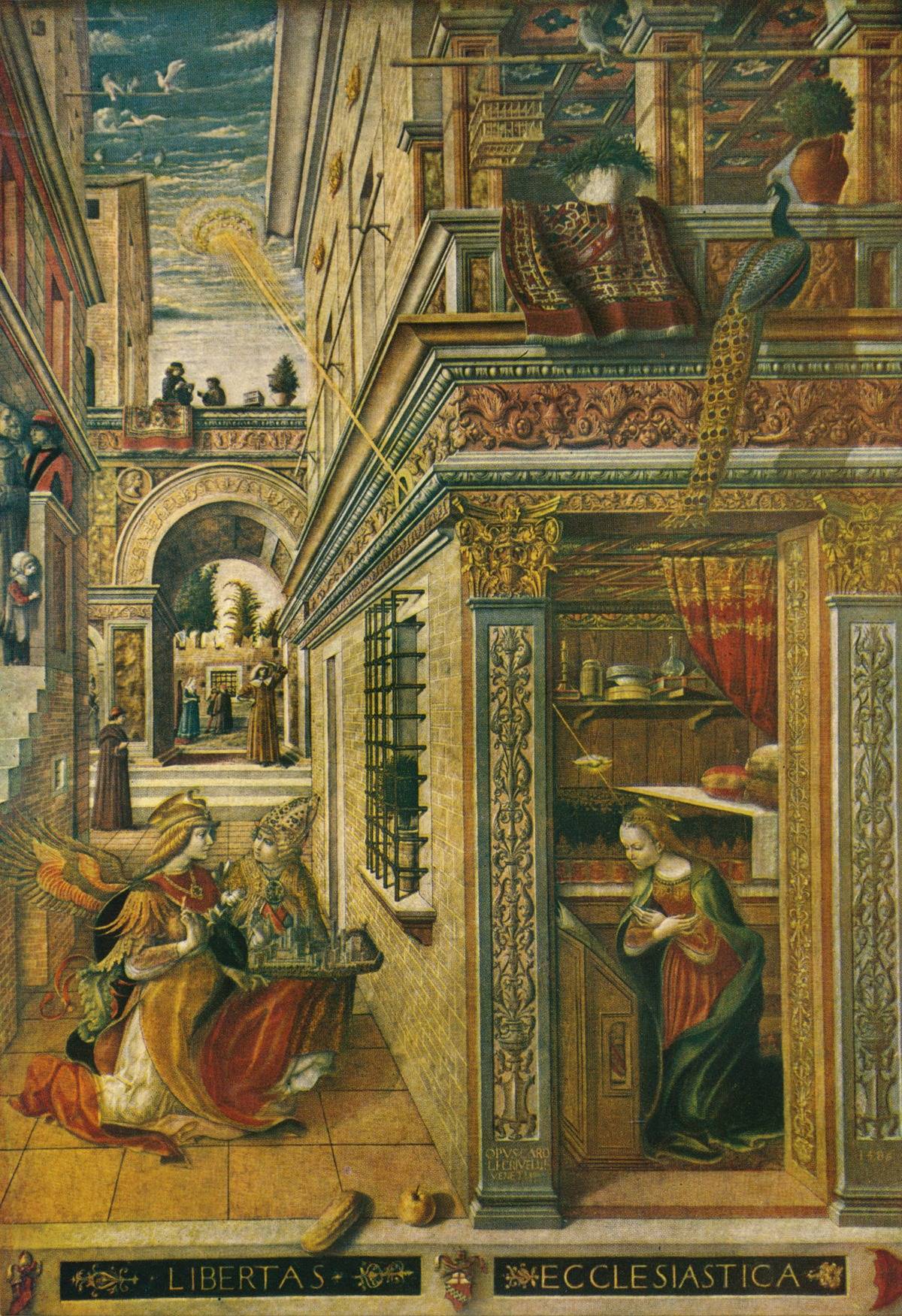 The Annunciation, with Saint Emidius painting shows a bright disc shining on the Virgin Mary.