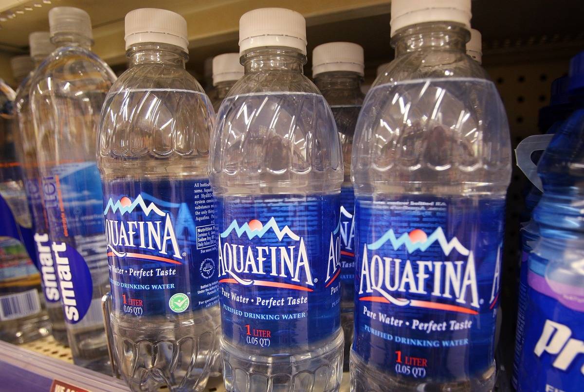bottled water on shelf