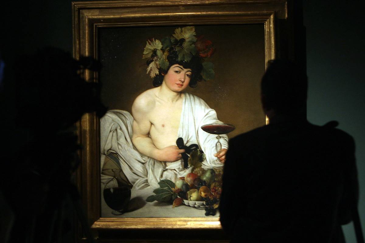 Masterpiece of Caravaggio 'Bacchus' is shown at a museum.