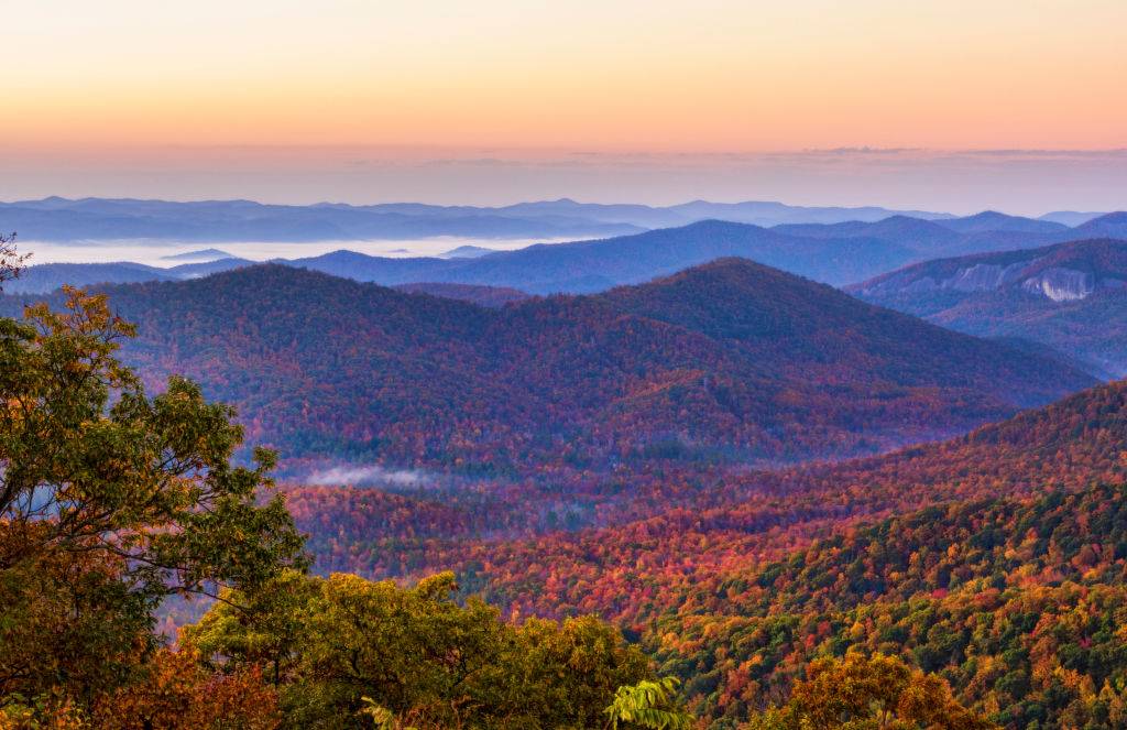 colorful mountains at sunset in Brevard, North Carolina