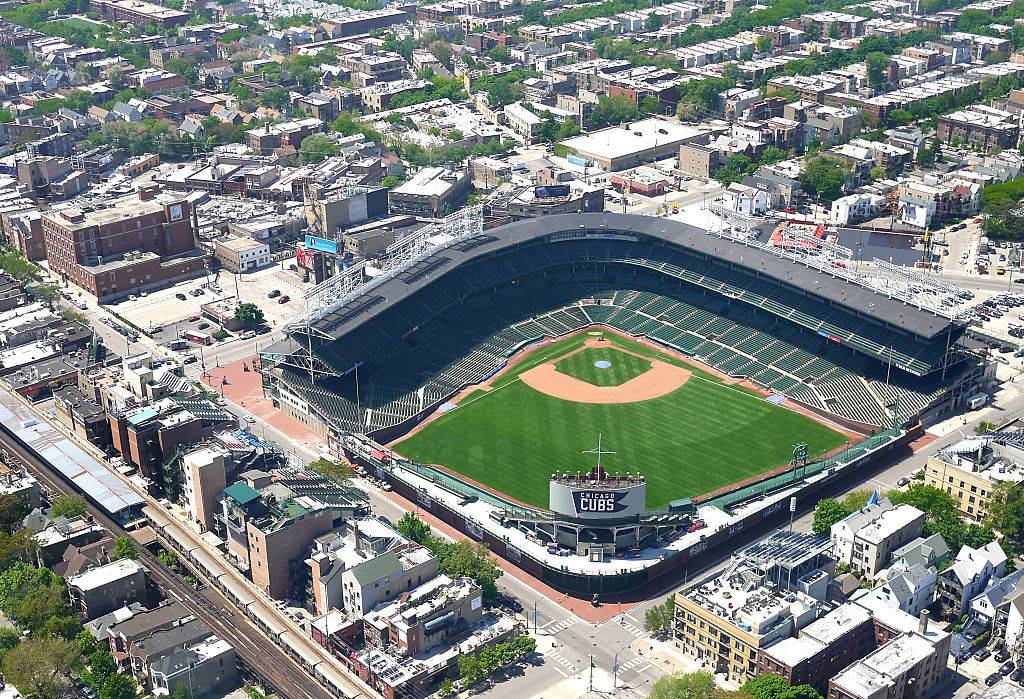 aerial view of wrigley field in chicago, illinois