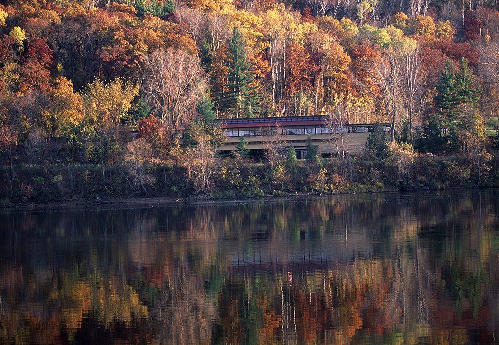 a building near colorful trees in Spring Green, Wisconsin