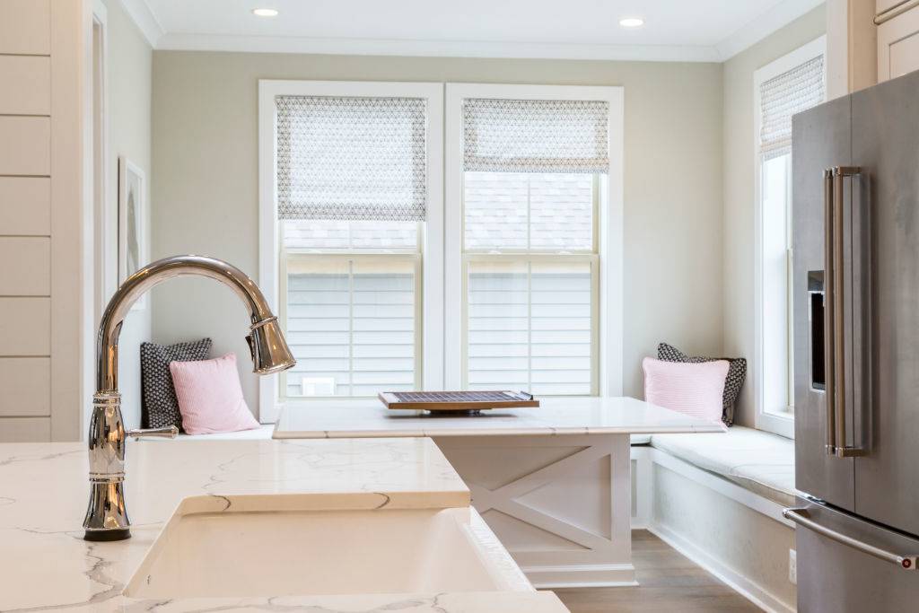 Kitchen Sink with Breakfast Nook behind in the Model Home at Villages of Urbana on February 4, 2020 in Urbana Maryland.