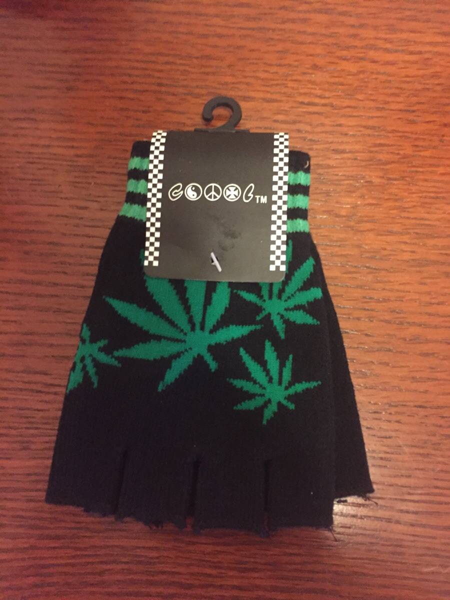 fingerless gloves from grandma with weed leaves