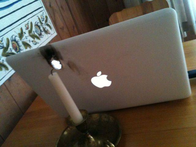 someone melted their computer with a candle