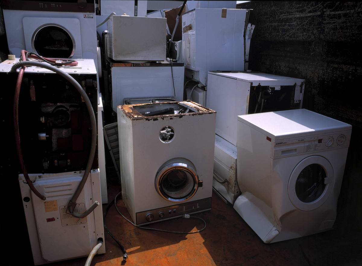Broken washing machines collected for recycling