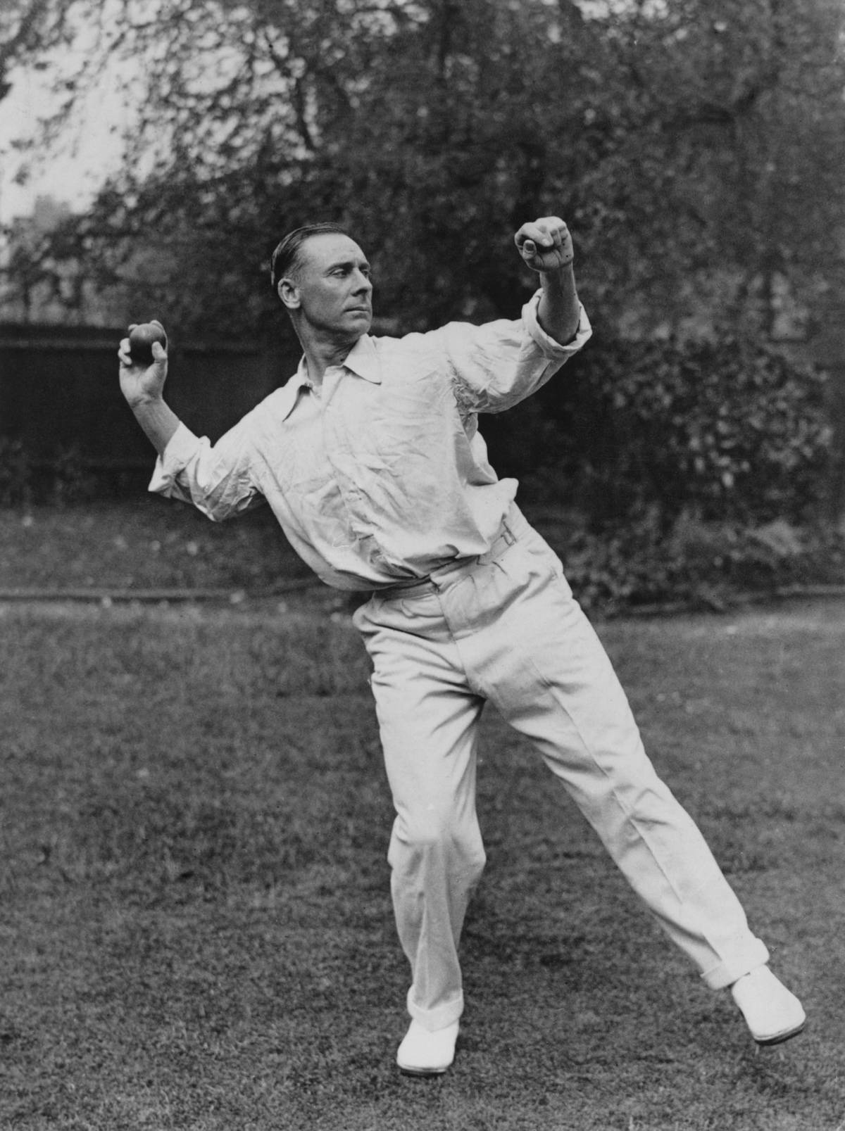 Jack Hobbs demonstrates how to throw a ball.