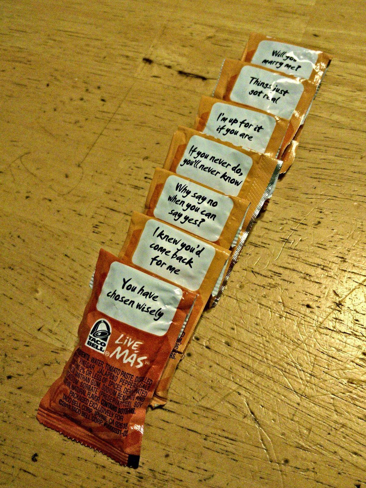 Taco Bell Proposal with sauce packets