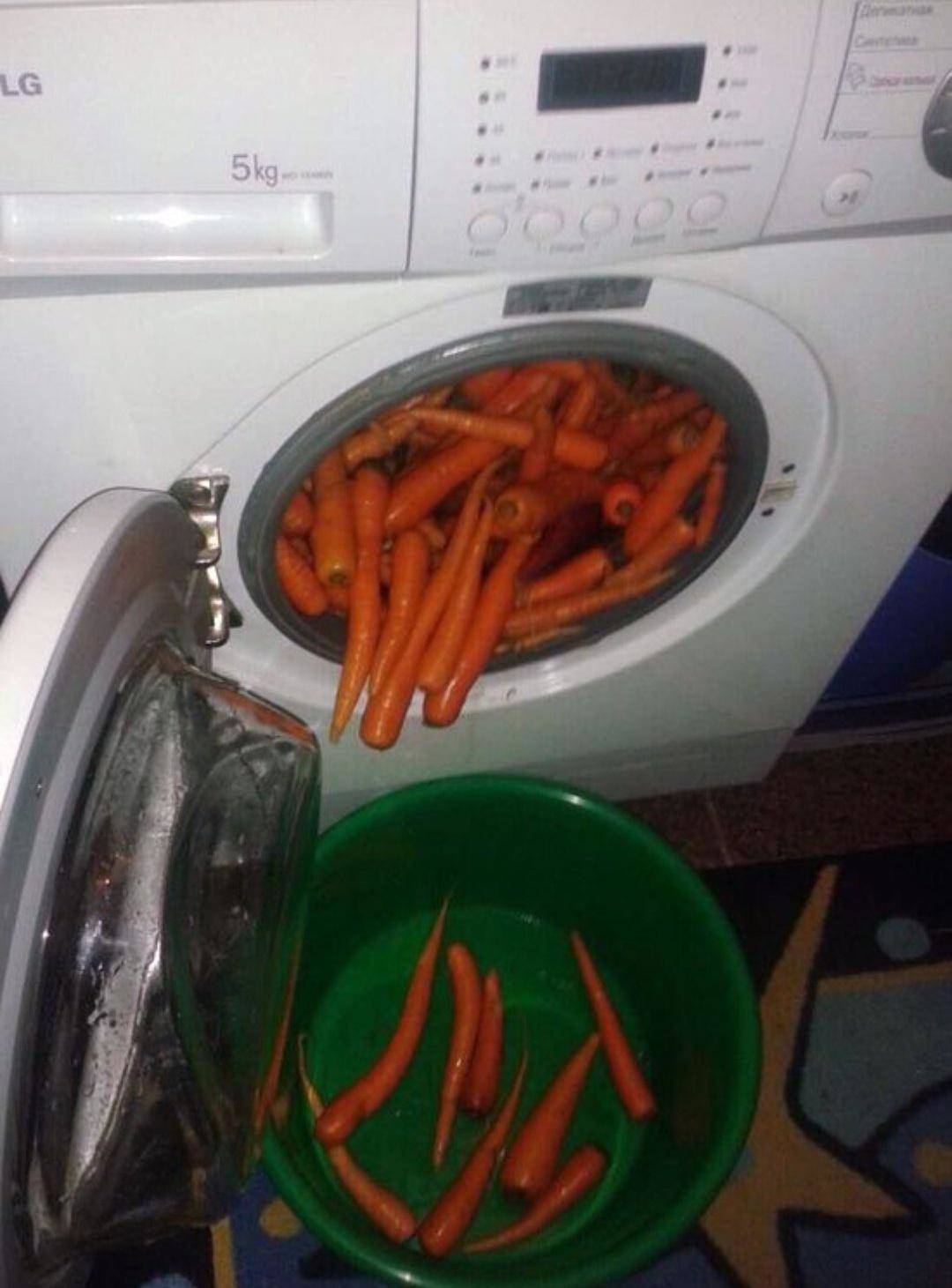 bulk load in washing machine of carrots