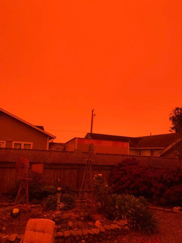 orange sky because of wildfires