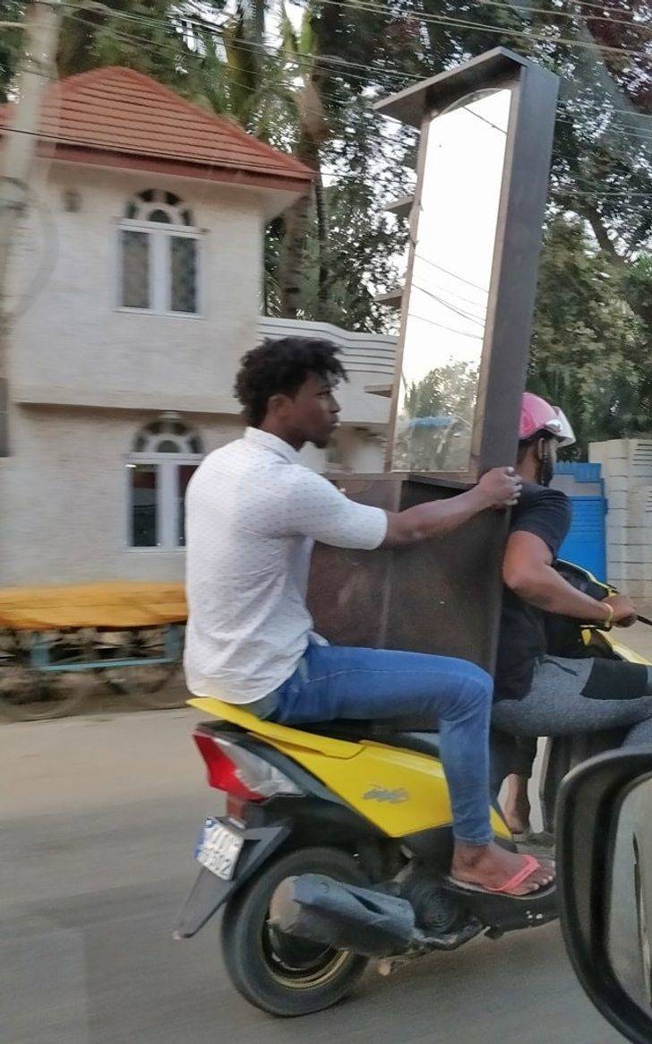 giant mirror as rearview on bike