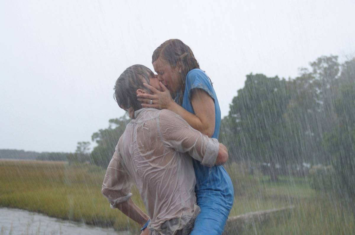 still of characters kissing in The Notebook