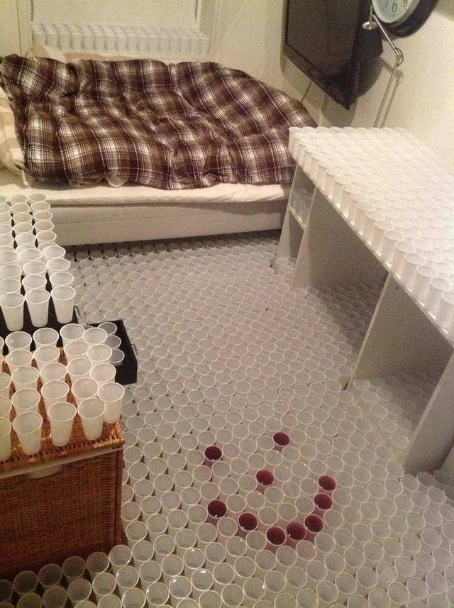 cups covering roommates room