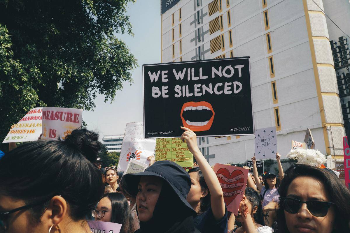 group of people protesting outside