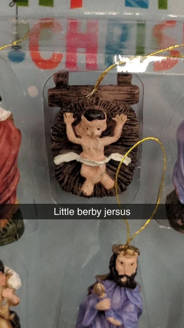 weird looking baby jesus ornament 