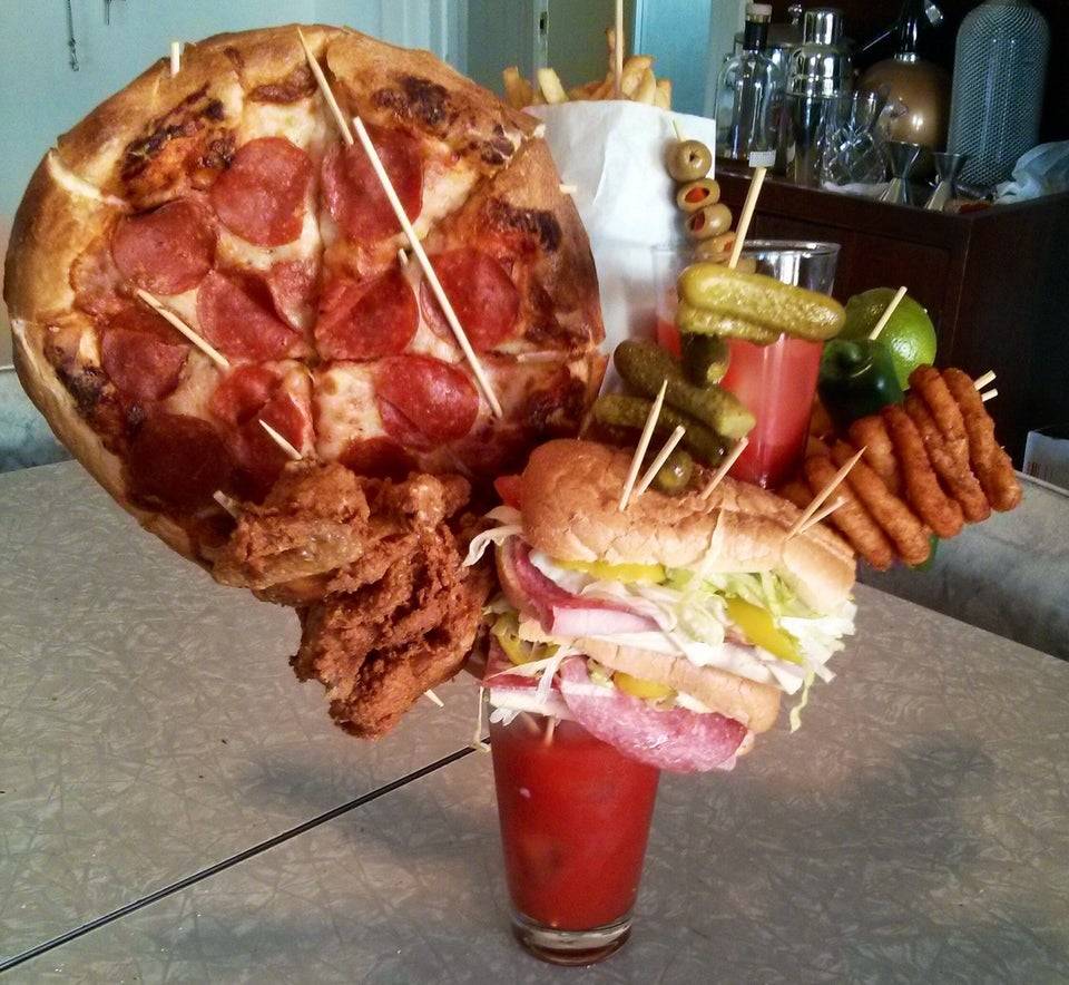bloody marry topped with gallons of food