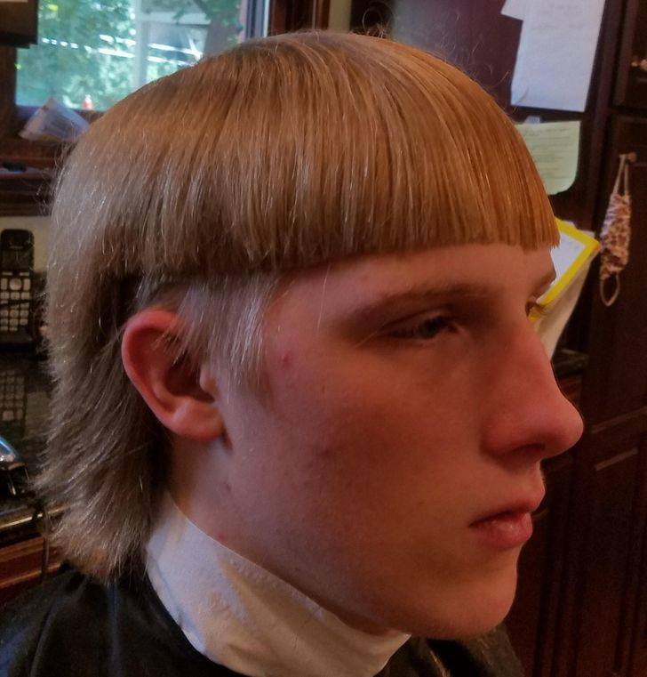 bowl cut mullet hairdo
