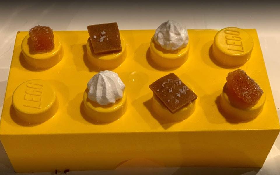 dessert served on lego brick