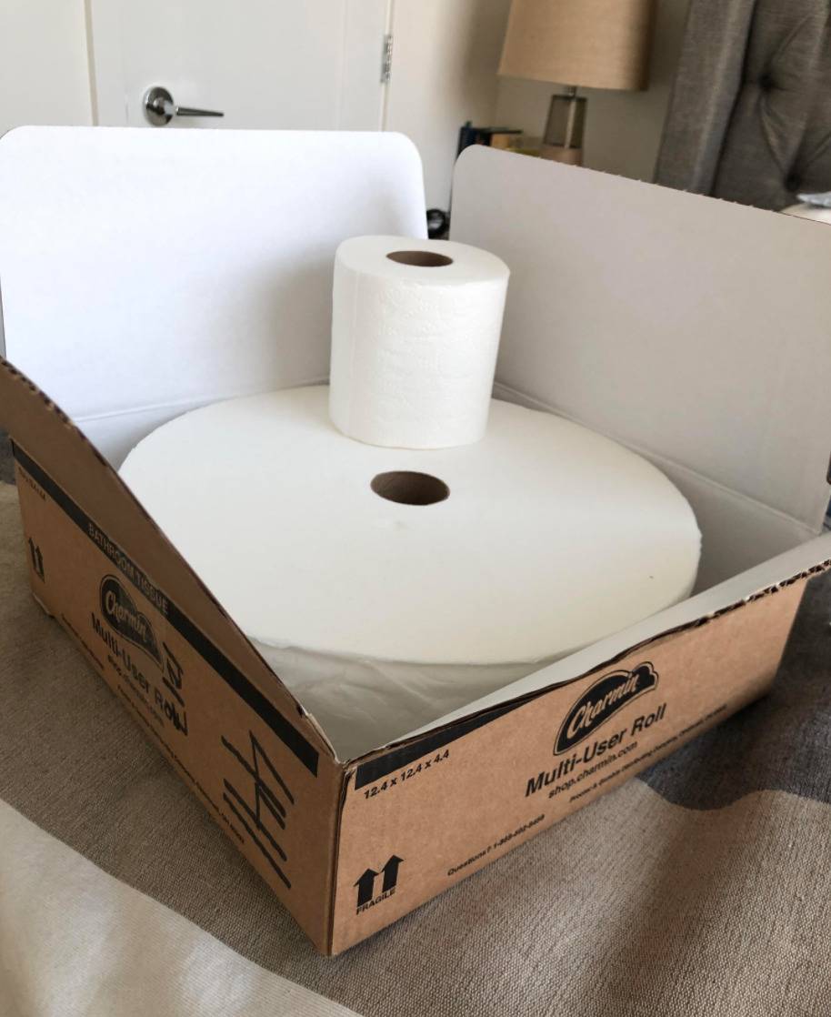 giant roll of toilet paper compared to regular roll