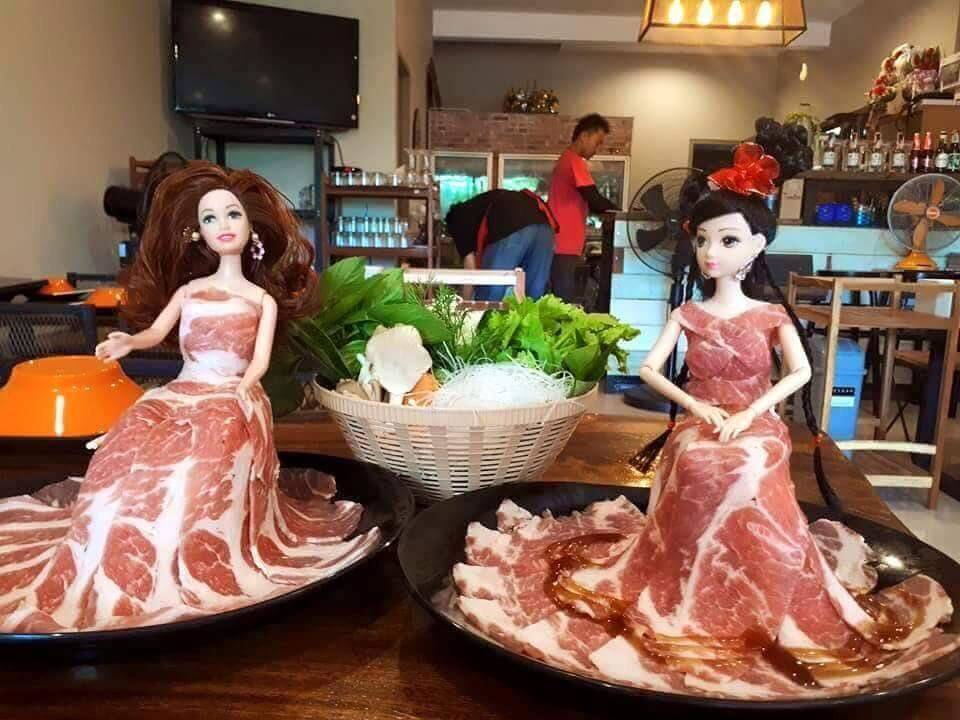 dolls dressed in meat