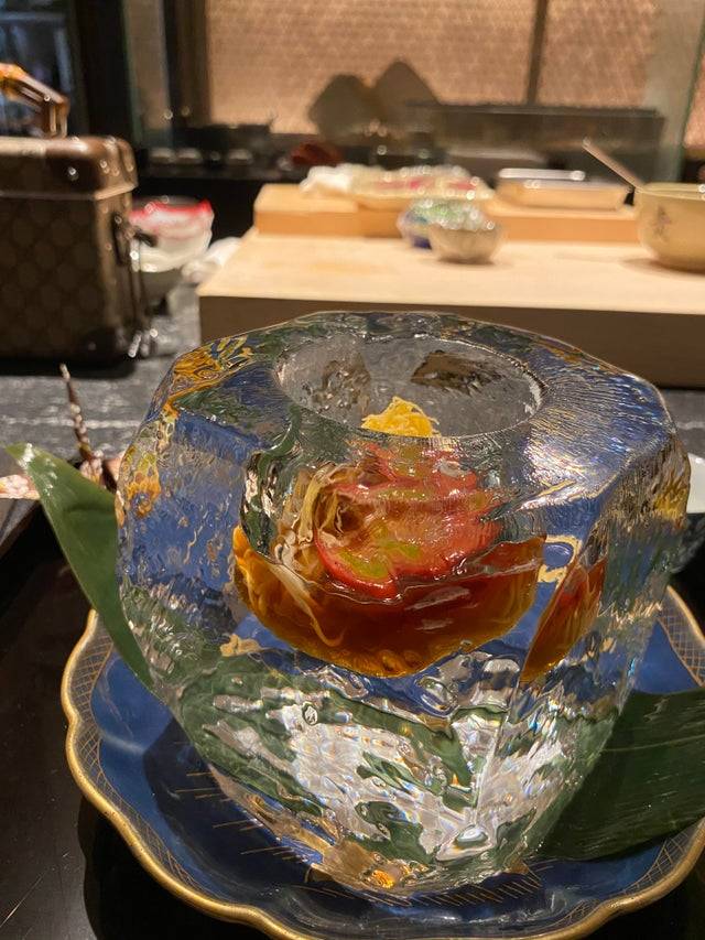 noodles served out of an ice block