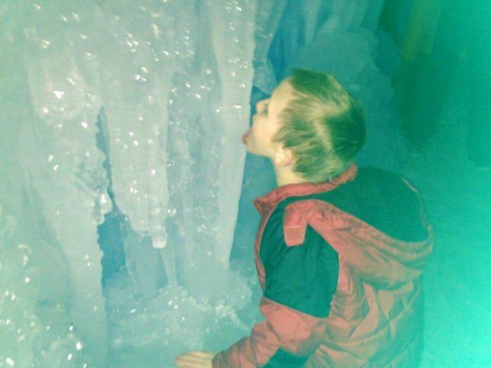 Kid with tongue stuck to icicle.