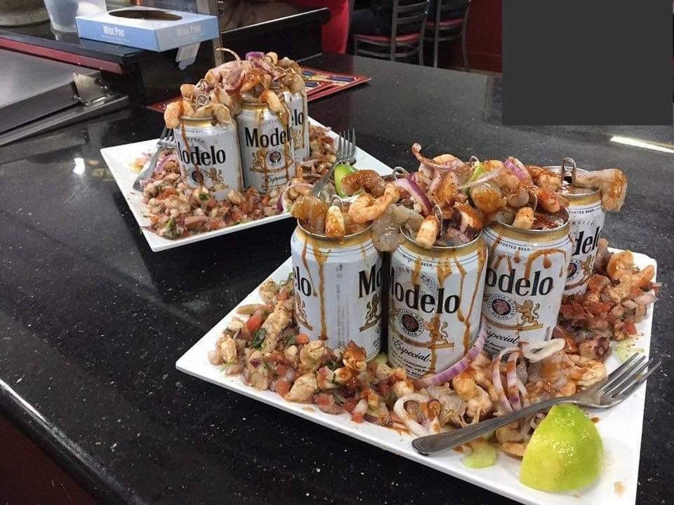 shrimp on empty beer cans