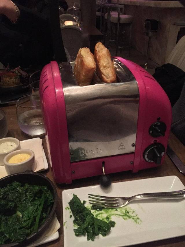 restaurant food served inside toaster