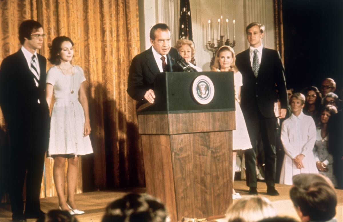 American politician Richard Nixon (1913 - 1994) at the White House with his family after his resignation as President