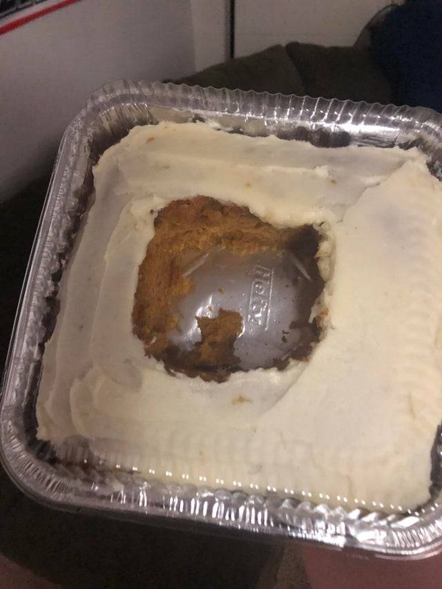someone ate from the middle of a sheet cake