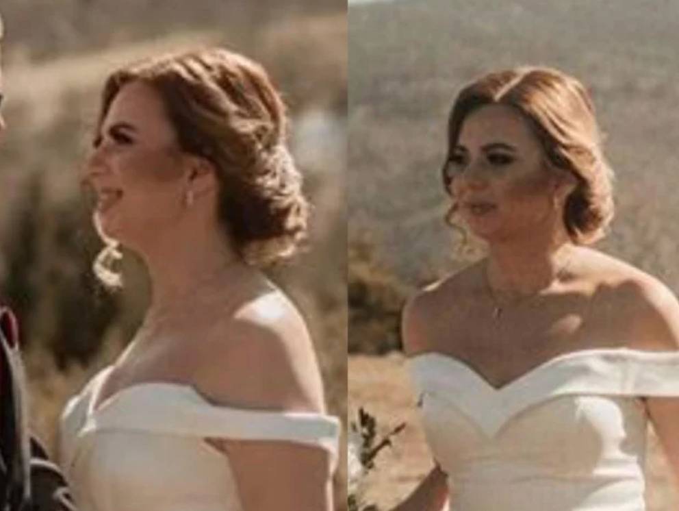 bride's contour looks like brown streak on her cheek