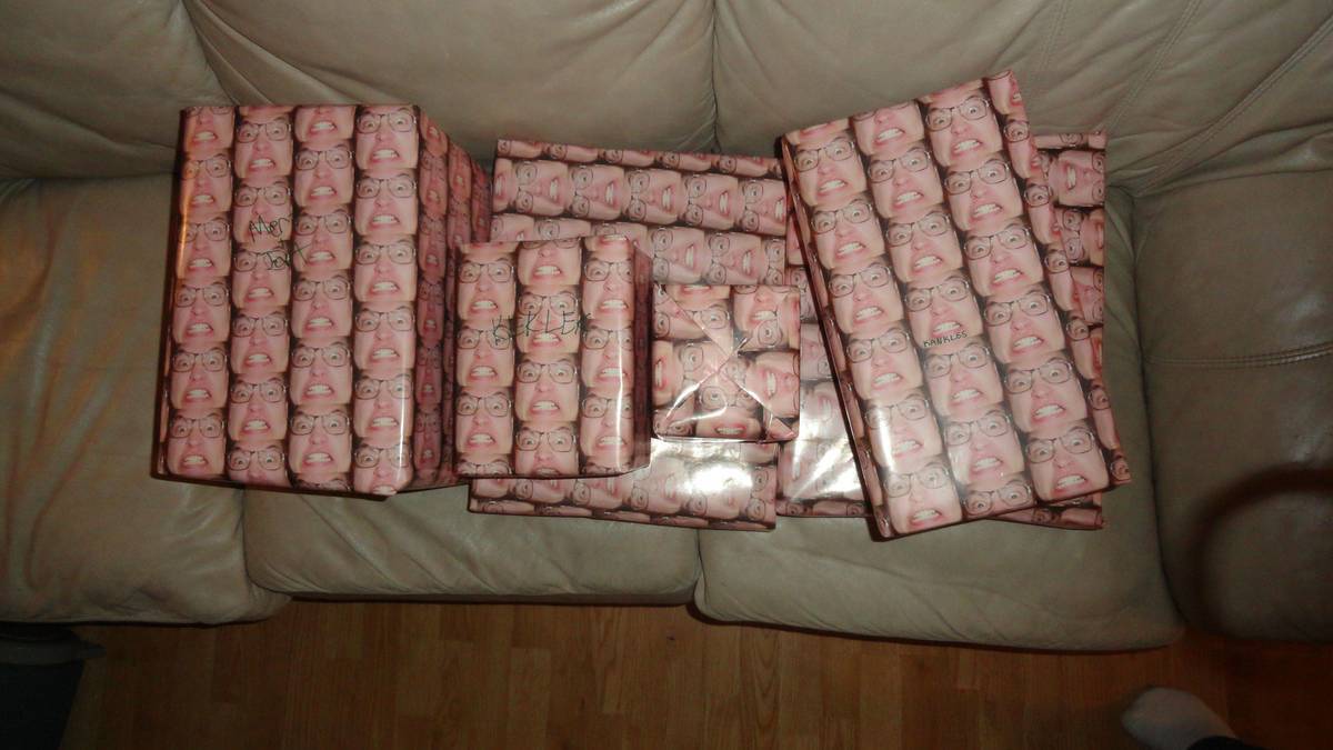 man who ordered custom wrapping paper with his face on it