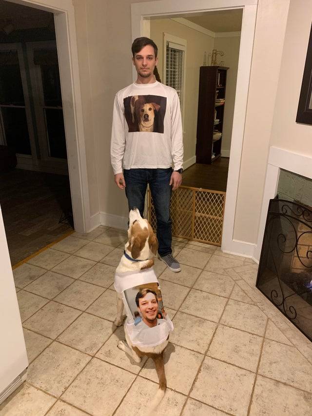 dog and owner with matching shirts for christmas