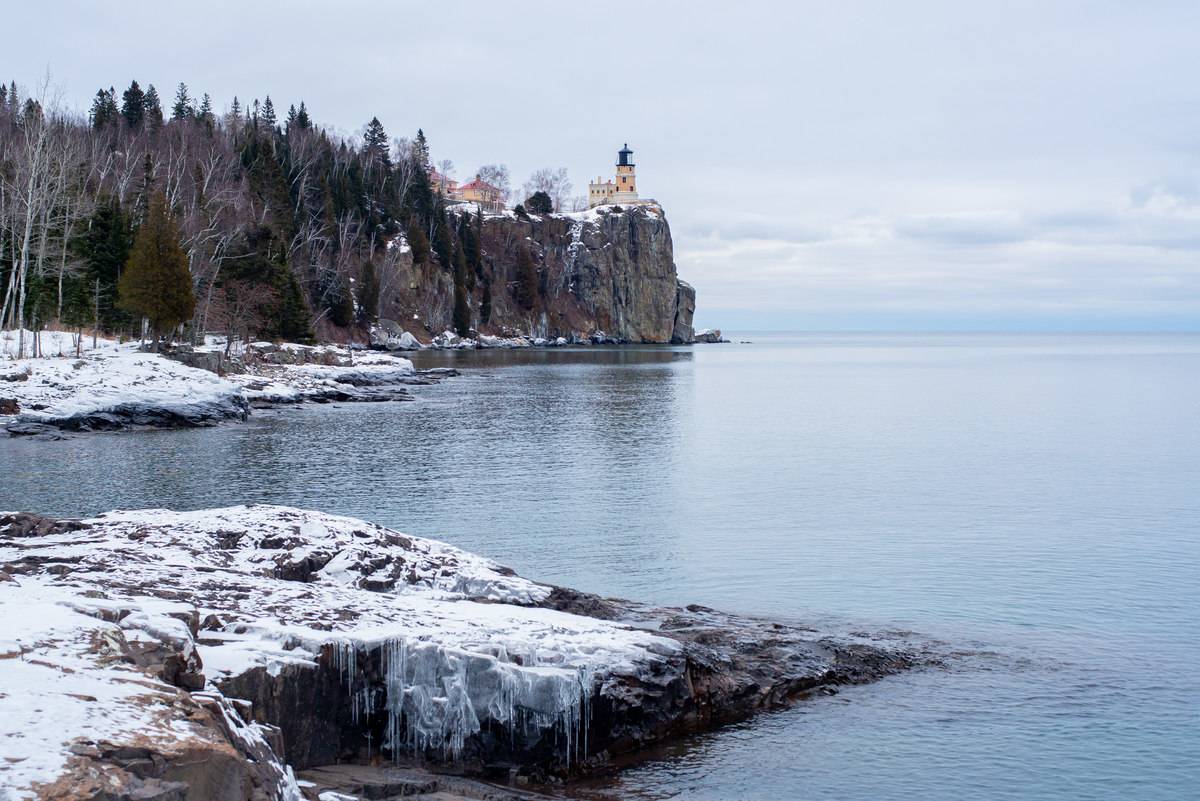 General views of the Split Rock Lighthouse along the shores of Lake Superior on January 04, 2020 in Duluth, Minnesota.