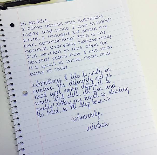 A note written in perfect print then in beautiful cursive