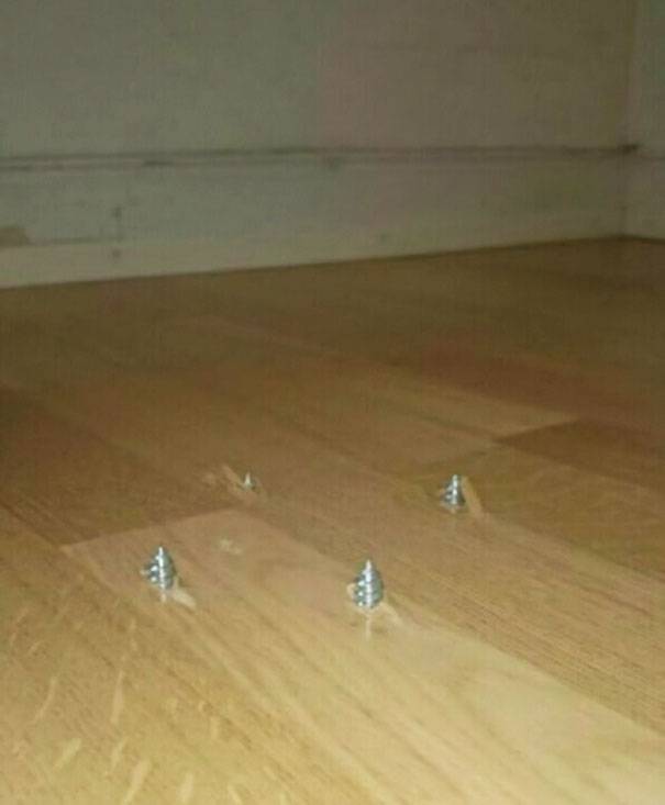 neighbors who drilled new lights directly through ceiling into floor upstairs