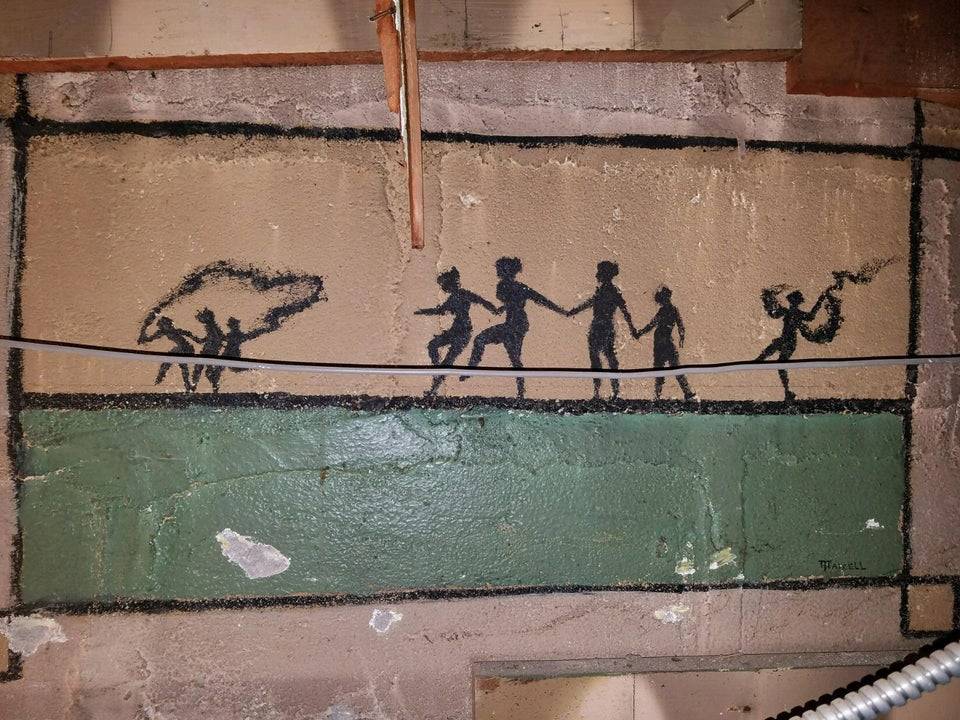 This painting was found behind a concrete wall. 