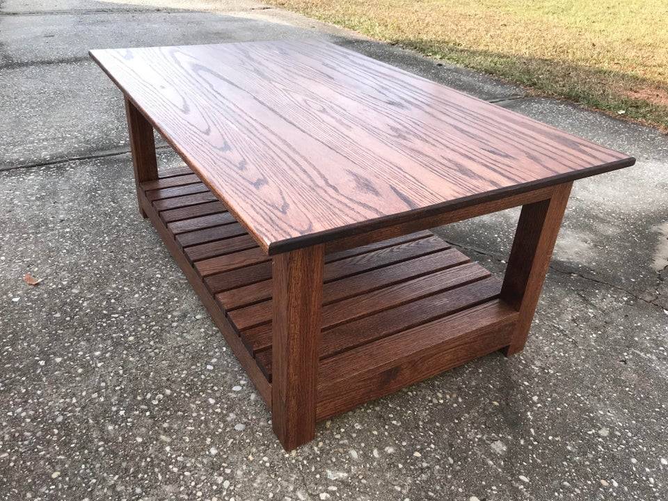 red oak handmade table on the pavement
