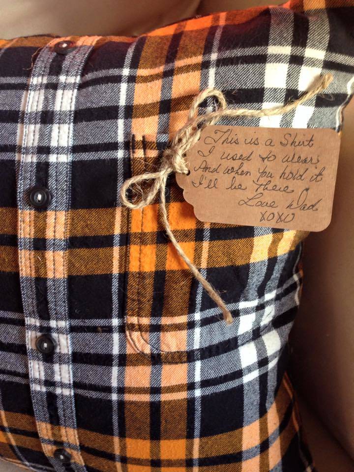 pillows made of button up shirts with note from dad