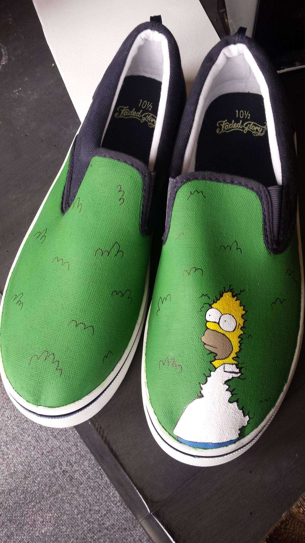 shoes painted with homer simpson