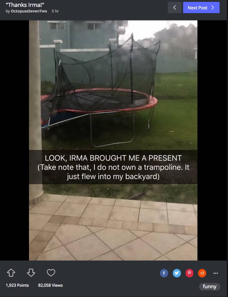 trampoline that blew into person's yard during hurricane
