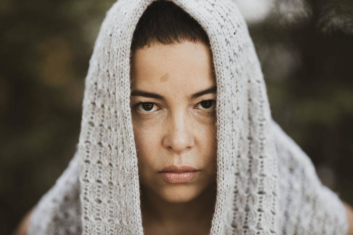 woman with angry expression on face