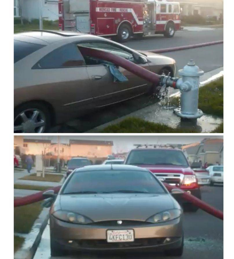 fire hose through car window