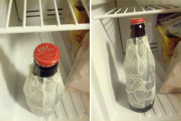 paper towel around glass bottle
