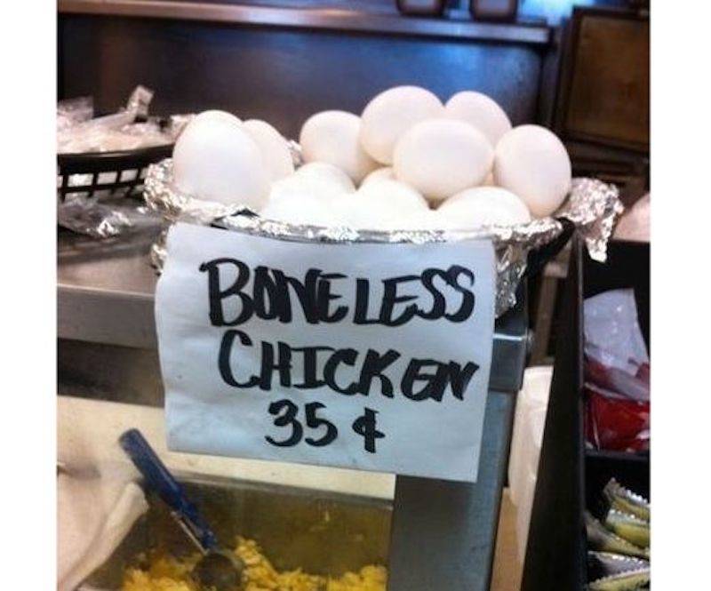 eggs advertised as boneless chicken