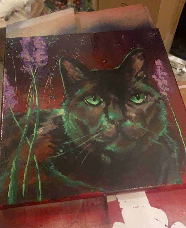 painting of a black cat