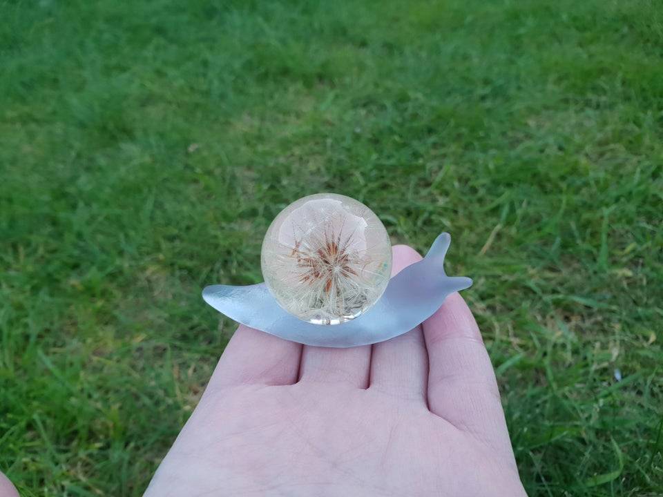 handmade dandelion resin snail 