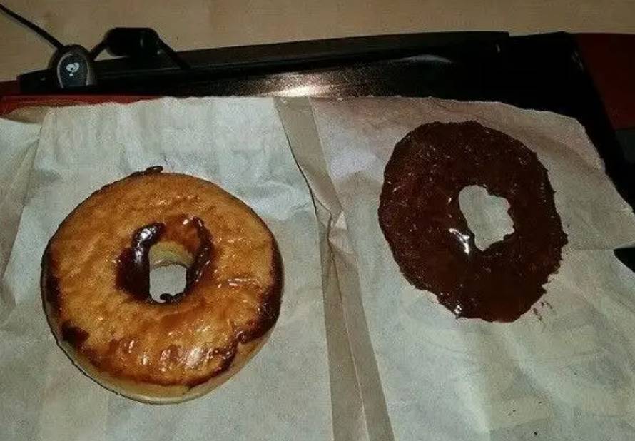 chocolate icing on donut stuck entirely to side of pastry bag